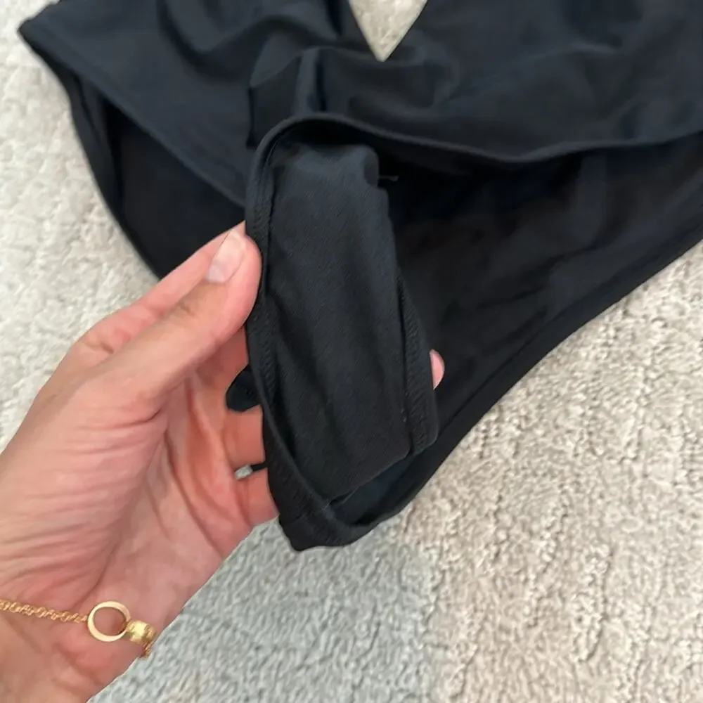 White Fox “Daydream Island” black shiny wrap sexy one piece swimsuit swimwear